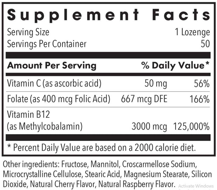 Allergy Research Group B12 Methylcobalamin Ingredients