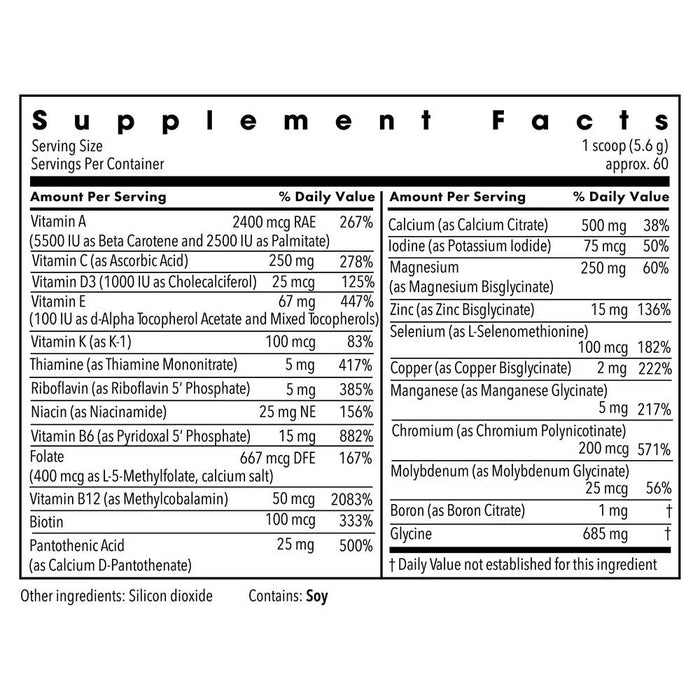 Allergy Research Group Vitamin/Mineral Base Powder (Formerly Metabolic Maintenance) Ingredients