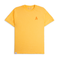 a yellow t-shirt with Athletic Brewing logo