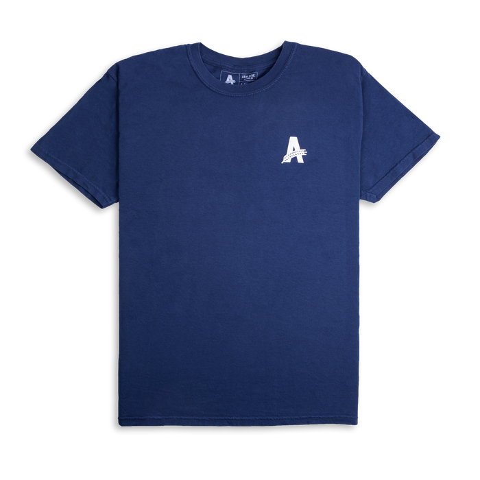 a navy t-shirt with Athletic Brewing logo