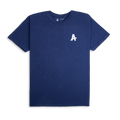 a navy t-shirt with Athletic Brewing logo