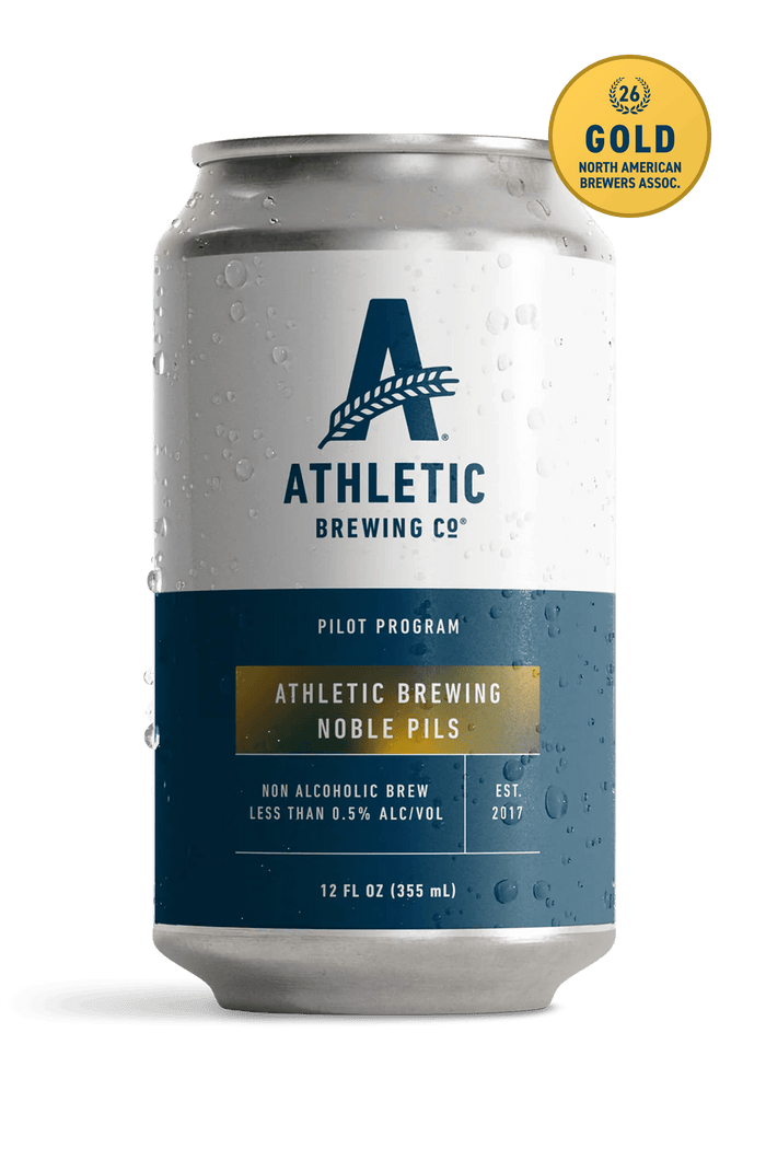 A can of Athletic Brewing Noble Pils in a white background