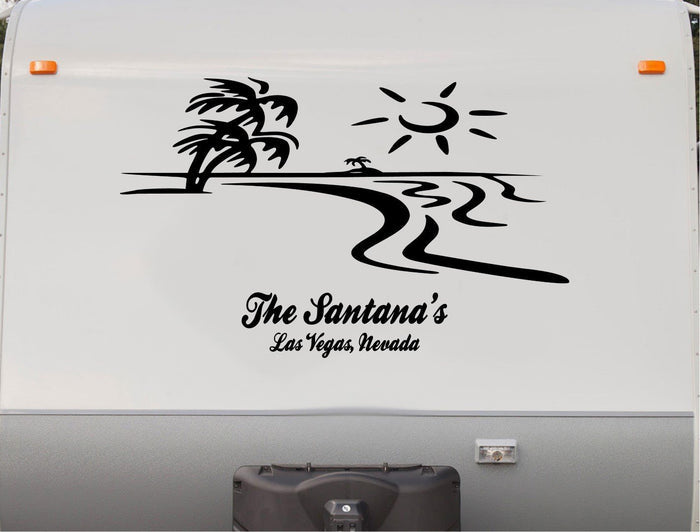 Beach Sunset Palm Tree RV Camper Decal Sticker for Outdoor Adventure Scenic Decal for RVs & Campers