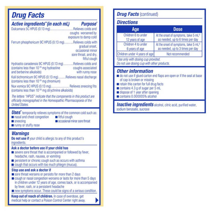 Boiron Homeopathics Chestal® Kids Original Cold Syrup Ingredients
