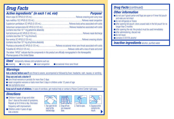 Boiron Homeopathics ColdCalm® Kids Liquid Doses Ingredients