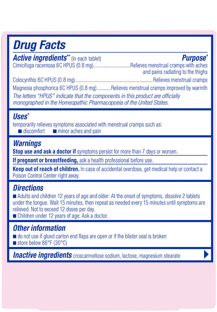 Boiron Homeopathics Cyclease Cramp Ingredients