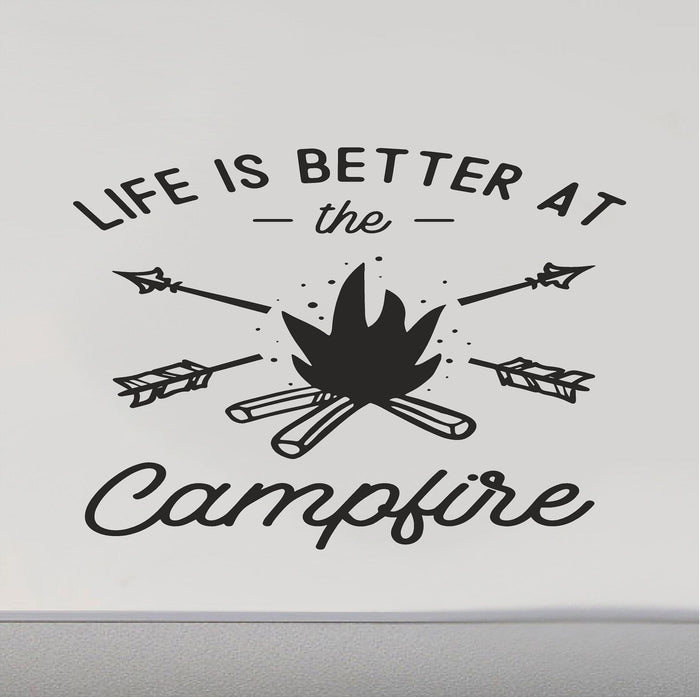 Campfire RV Camper Door Decal Sticker - Life Is Better at the Campfire Scene