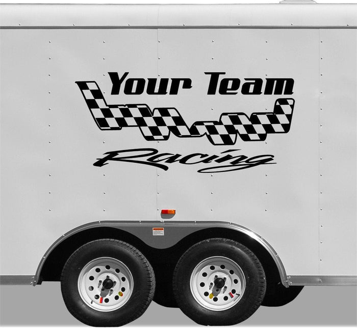 Checkered Flag Racing Team Name Trailer Decal Vinyl Decal Custom Text Trailer Sticker YT006 Sticker Chef