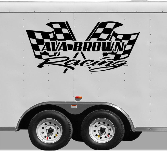 Checkered Flag Racing Team Name Trailer Decal Vinyl Sticker  Custom Text Trailer Sticker  YT20B Sticker Chef