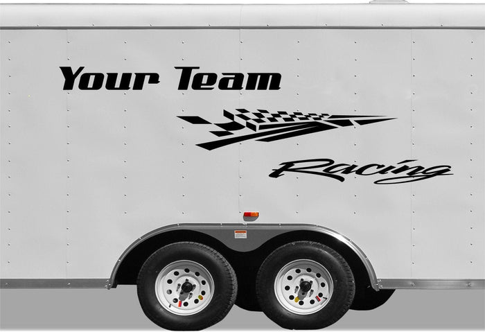 Checkered Racing Stripe Trailer Decal Vinyl Decal Custom Text Trailer Sticker CF105 Sticker Chef