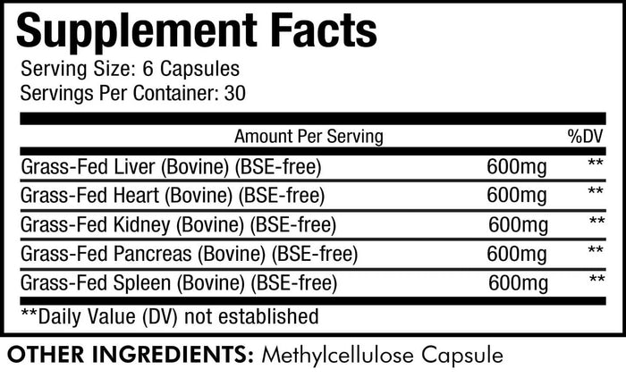 Codeage Grass Fed Beef Organs Ingredients