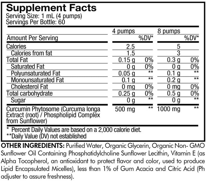 Codeage Nanofood Curcumin Phytosome Liquid Ingredients