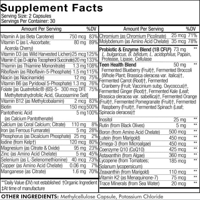 Codeage Teens Fermented Multivitamin+ Ingredients