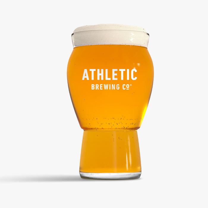 Craft master glass with beer showing the Athletic brewing logo