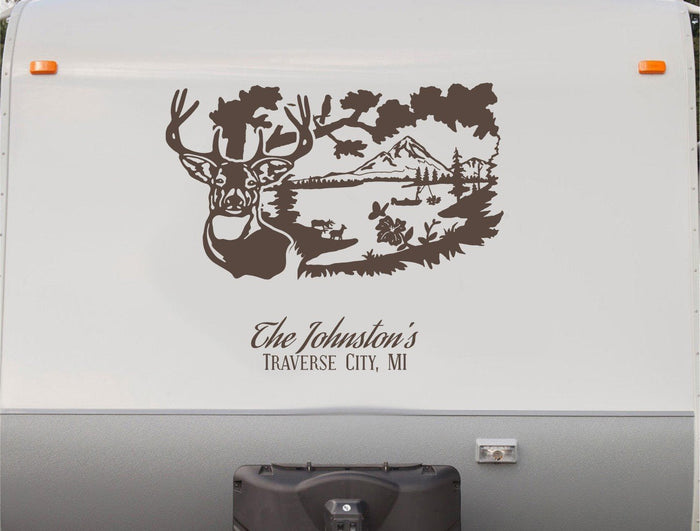 Deer Buck Lake RV Camper Decal Sticker - Outdoor Motor Home Sign CD119 Sticker Chef