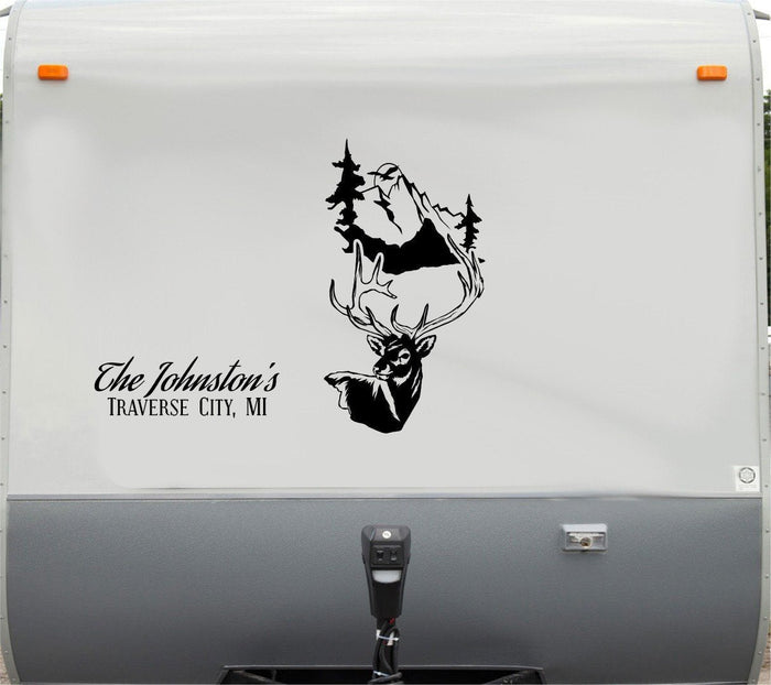 Deer Head Mountains Vinyl Decal Sticker for RVs Campers  5th Wheels Sticker Chef
