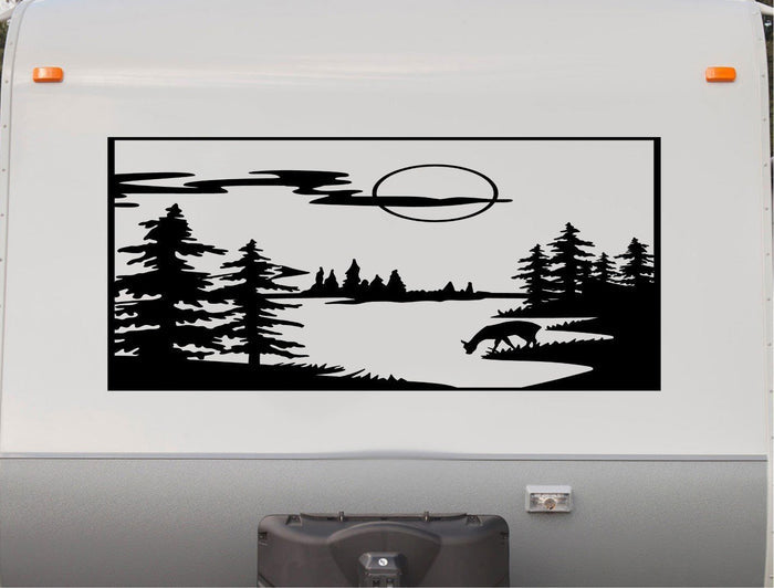 Deer Mountain Scene RV Decal - Camper Motor Home Sticker MNT-6