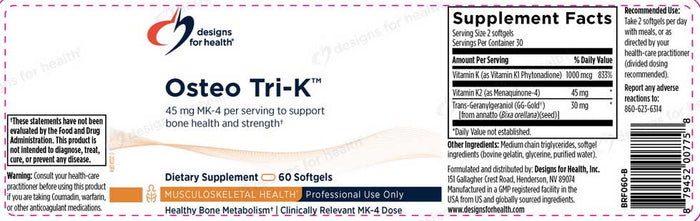 Designs for Health Osteo Tri-K (Formerly BRF 45) Label