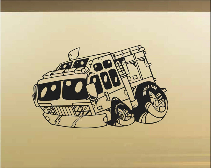 Fire Truck Car Wall Decal - Auto Wall Mural - Vinyl Stickers - Boys Room Decor Sticker Chef