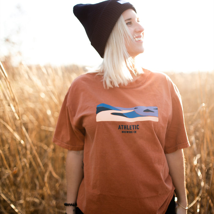girl using Landscape print t-shirt