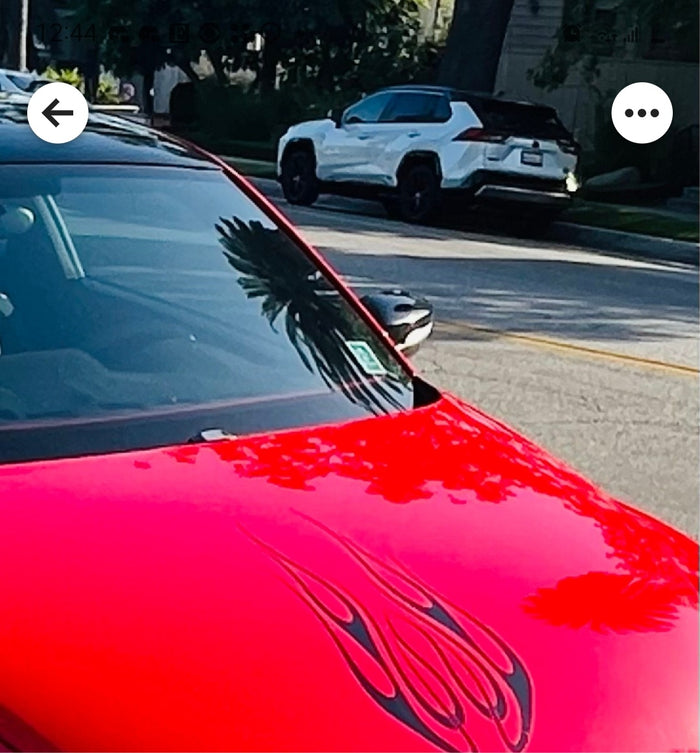 Close up flame decal high gloss finish on vehicle