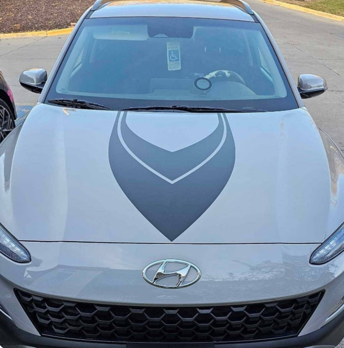 Custom flame graphics installed on muscle car hood
