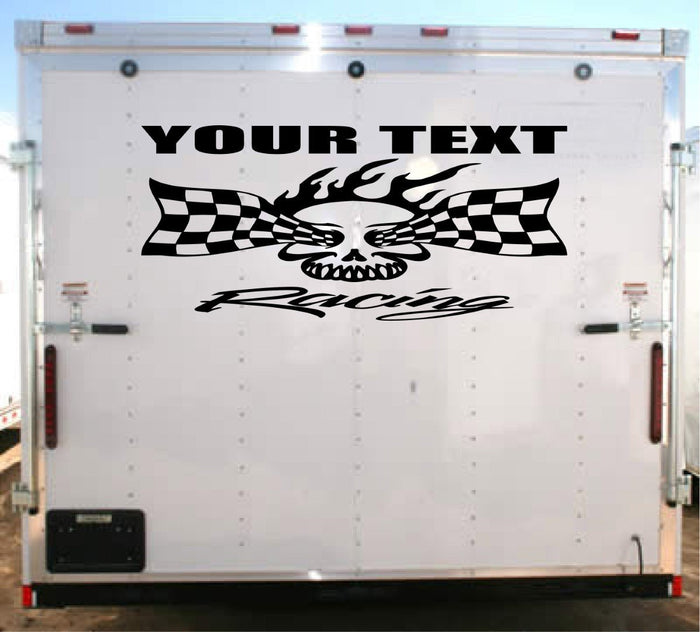 Flame Skull Racing Team Name Trailer Decal Vinyl Decal Custom Text Trailer Sticker YT301 Sticker Chef