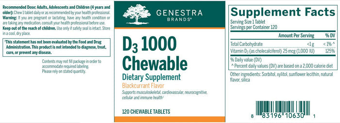 Genestra Brands D3 1000 Chewable New Look