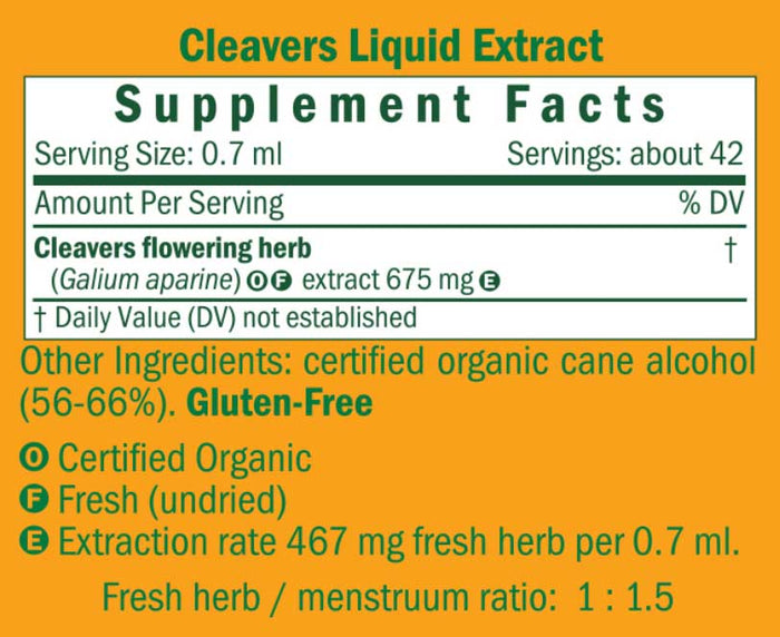 Herb Pharm Cleavers Ingredients