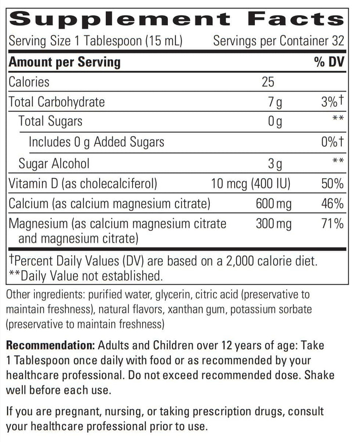 Integrative Therapeutics Liquid Calcium Magnesium 2:1 Ingredients