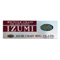 A rectangular white and maroon box labeled “Izumi 1/2 x 1/8 Inch Chain” with a small window displaying the metal track chain inside. The text notes it is made in Japan by Izumi Chain MFG. Co., Ltd.
