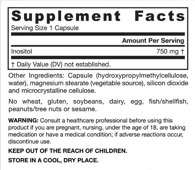 Jarrow Formulas Inositol 750 mg Ingredients