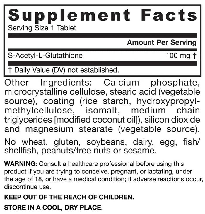 Jarrow Formulas S-Acetyl L-Glutathione 100 mg Ingredients