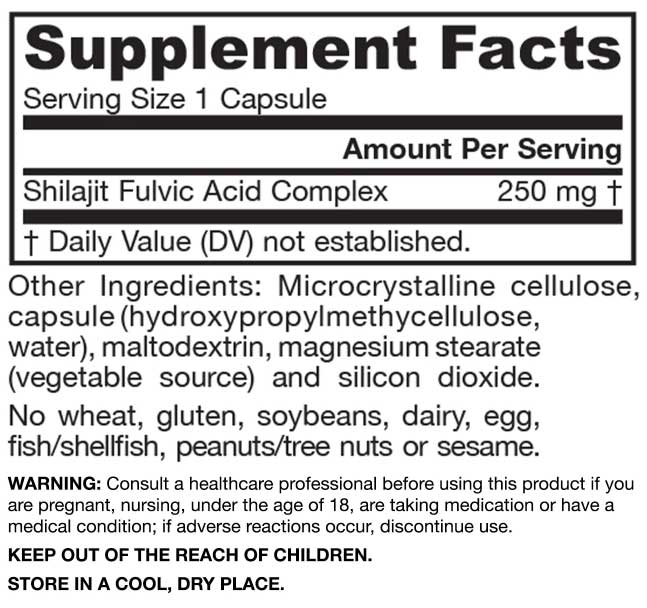 Jarrow Formulas Shilajit Fulvic Acid Complex 250 mg Ingredients