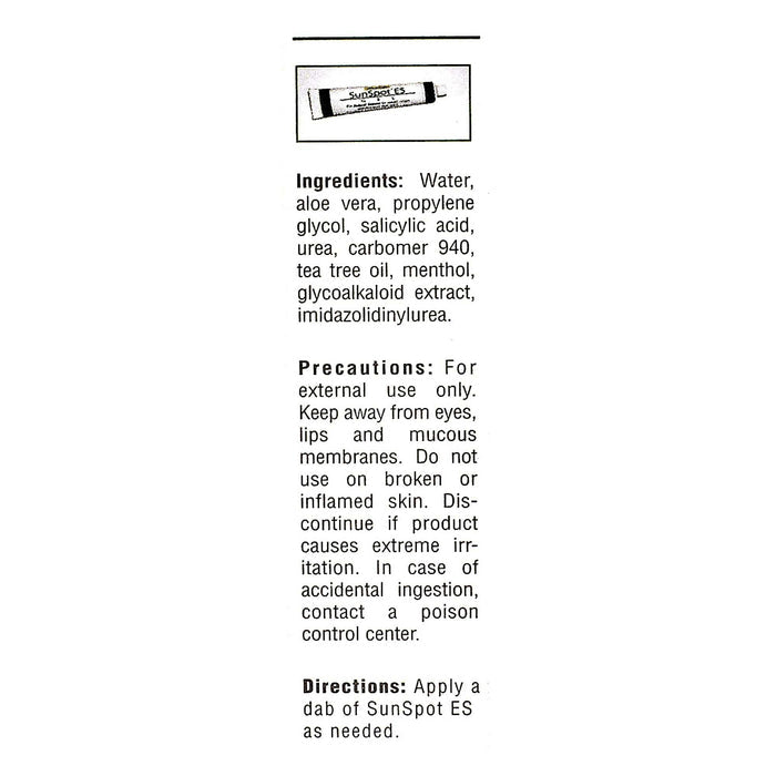 Lane Medical SunSpot ES Ingredients