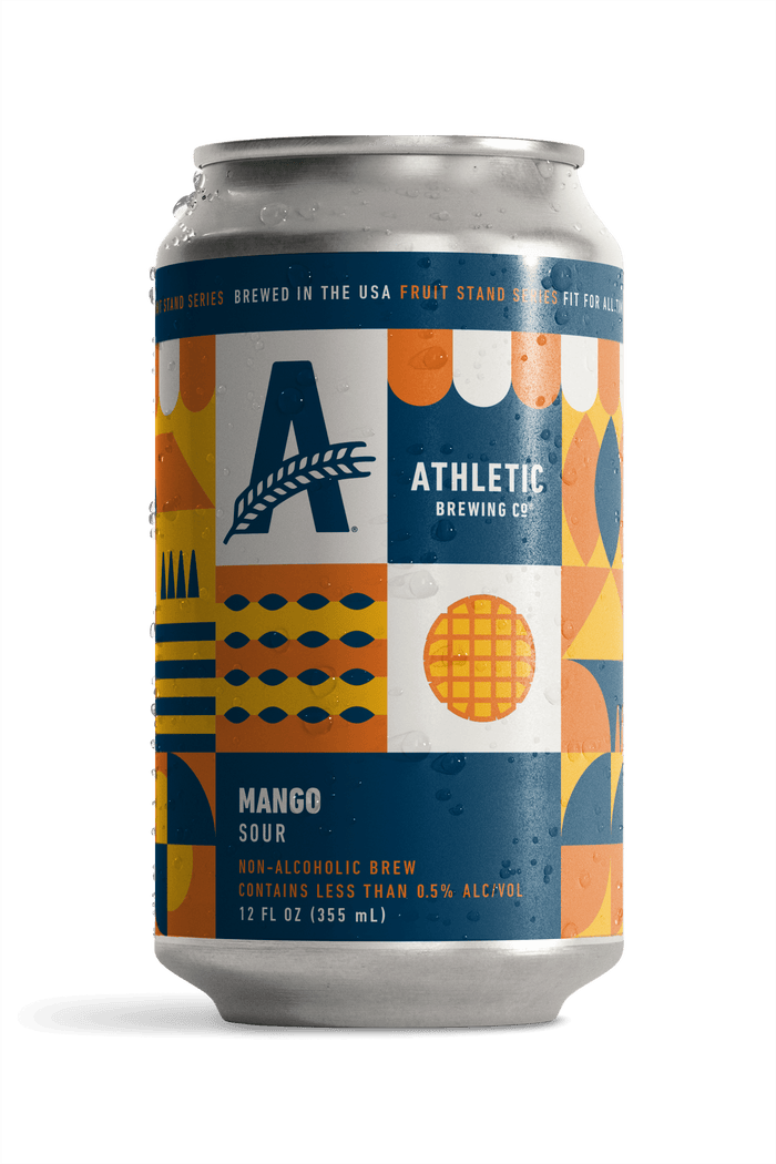 Athletic Brewing Co. can with colorful design on a black background