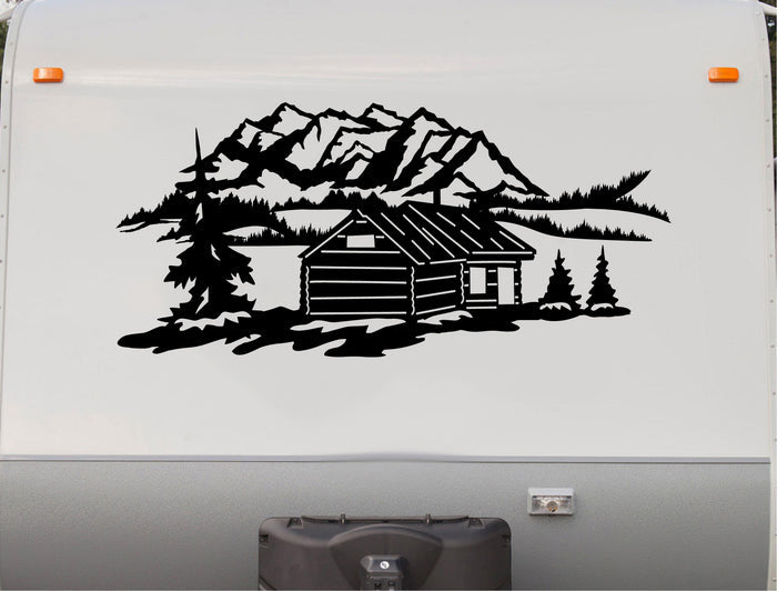 Mountain Cabin Trees Camper Trailer Decals Replacement Stickers CRV10