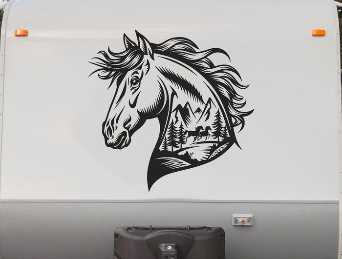 Mountain Horse Head Decal - Scenic Vinyl Sticker for Equestrian Lovers HH01