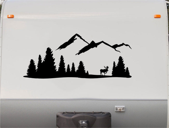Mountains and Lake Vinyl Decal Sticker for RVs Campers and 5th Wheels - Deer Design V06 Sticker Chef
