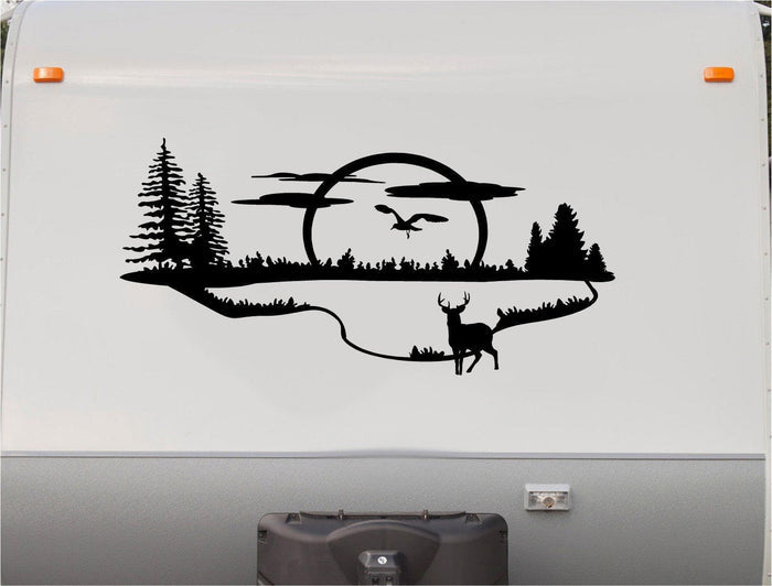 Mountains Lake Deer RV Camper 5th Wheel Motor Home Vinyl Decal Sticker    V03 Sticker Chef