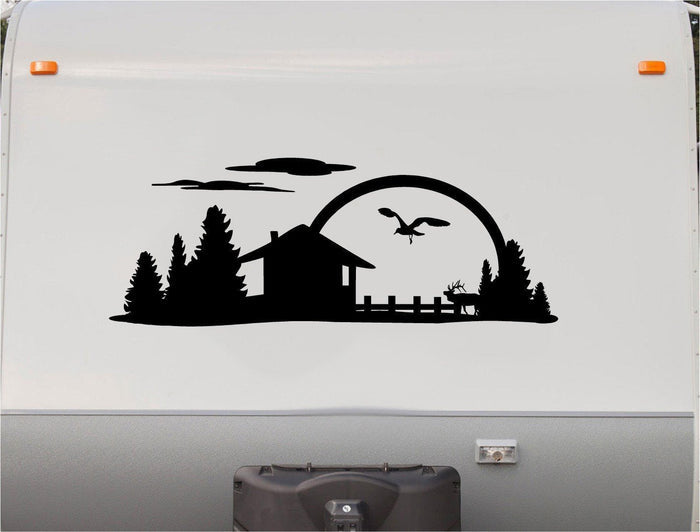 Mountains Lake Deer RV Camper 5th Wheel Motor Home Vinyl Decal Sticker    V05 Sticker Chef
