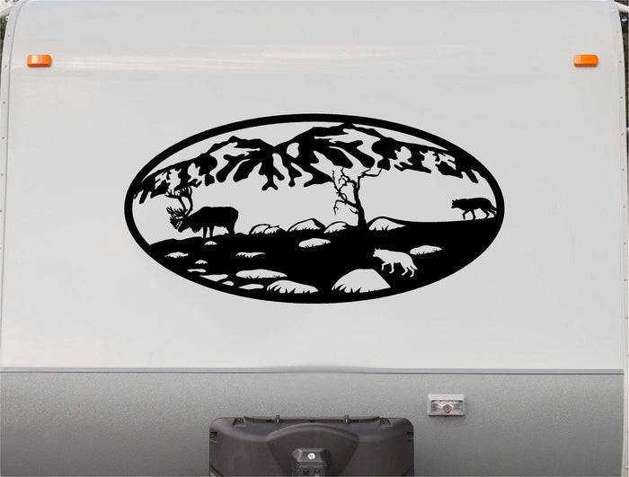 Mountains Lake Deer RV Camper 5th Wheel Motor Home Vinyl Decal Sticker    V10 Sticker Chef