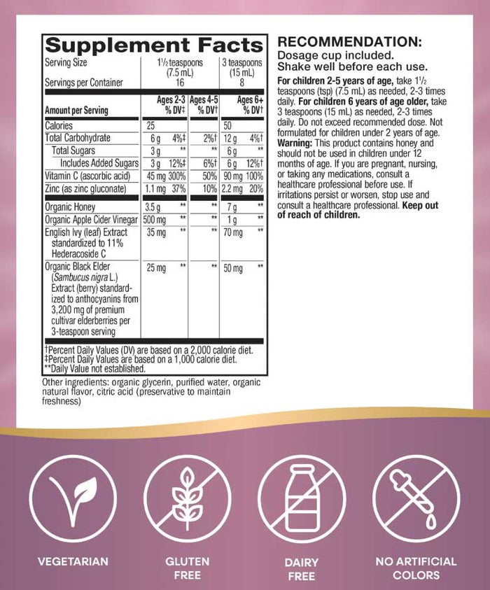 Nature's Way Sambucus Kids Cough + Immune Elderberry Syrup Ingredients