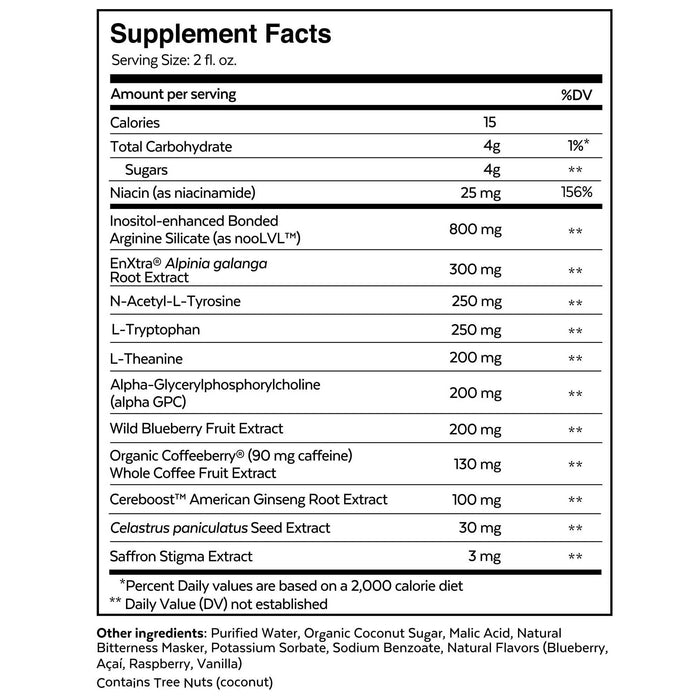 Neurohacker 2oz Qualia Nootropic Energy Shot Ingredients