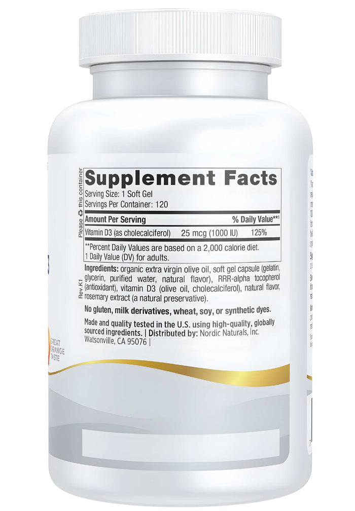 Nordic Naturals Vitamin D3 1,000 IU Ingredients