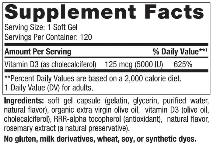 Nordic Naturals Vitamin D3 5000 Ingredients