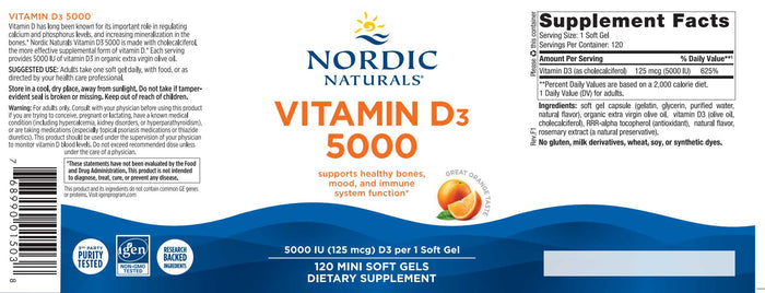 Nordic Naturals Vitamin D3 5000 Label