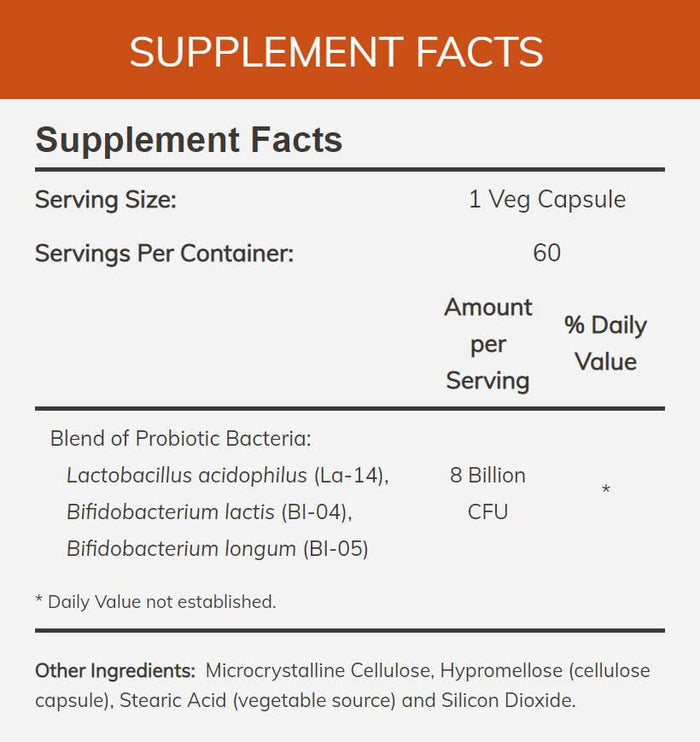 NOW 8 Billion Acidophilus & Bifidus Ingredients
