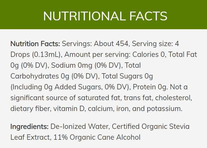 NOW Better Stevia Original Ingredients