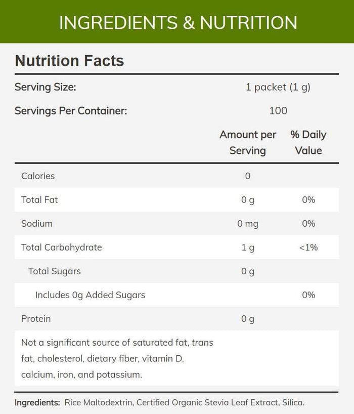NOW Better Stevia, Original Packets Ingredients